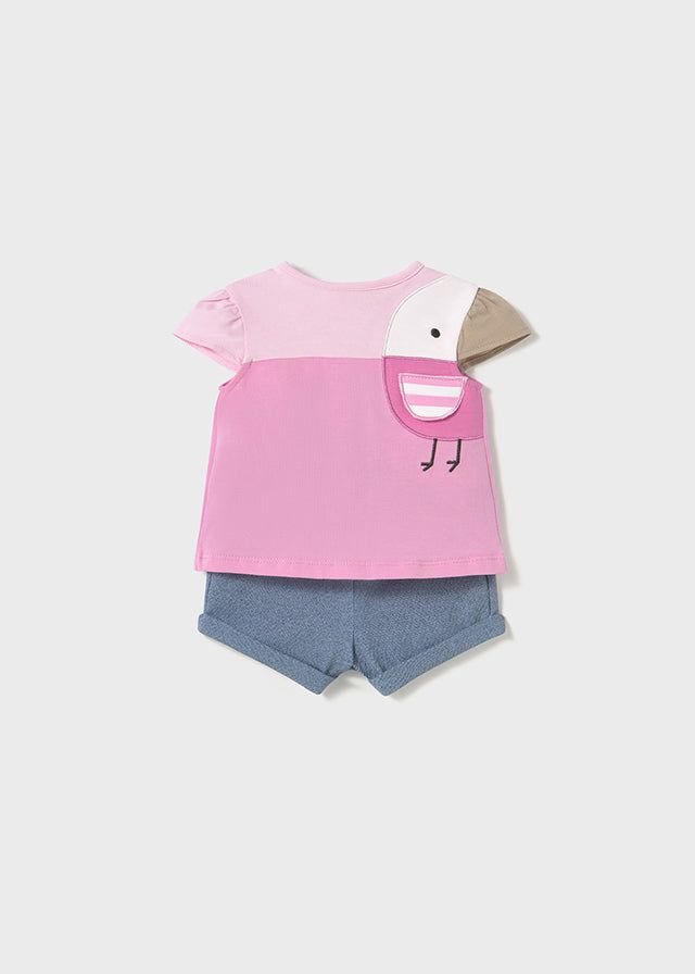 Completo estivo neonata Mayoral Newborn Uccelino rosa tulipano Mayoral Blu