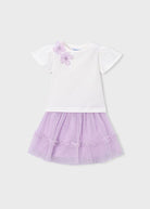Completo gonna tulle e maglietta bambina con fiori lilla