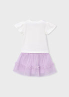 Retro del completo gonna tulle e maglietta bambina con fiori lilla