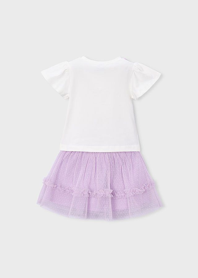 Retro del completo gonna tulle e maglietta bambina con fiori lilla