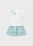 Set completo bambina Mayoral con gonna tulle verde lago e maglietta bianca