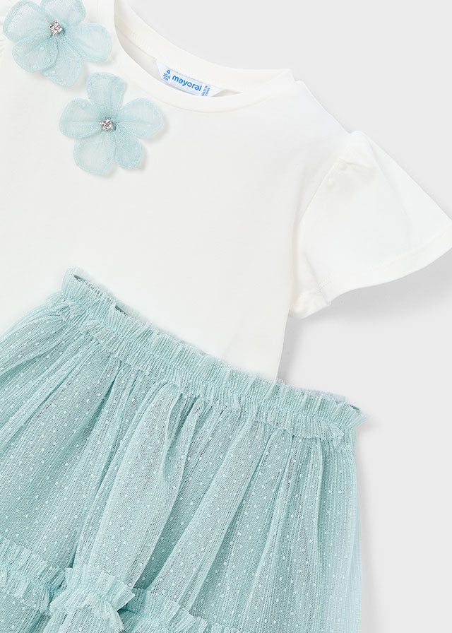 Gonna tulle bambina Mayoral in verde lago con fiocco e dettagli in tulle