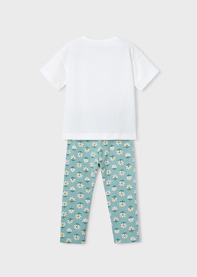 Completo bambina con maglietta bianca e leggings con fiori primaverili