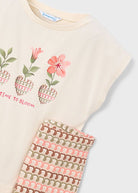 Completo leggings flare e maglietta bambina con fiori e scritta primavera estate