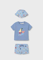 Completo mare 3 pezzi costume da bagno protezione solare neonato Mayoral Newborn azzurro marino Mayoral 0-1 Mesi 55cm