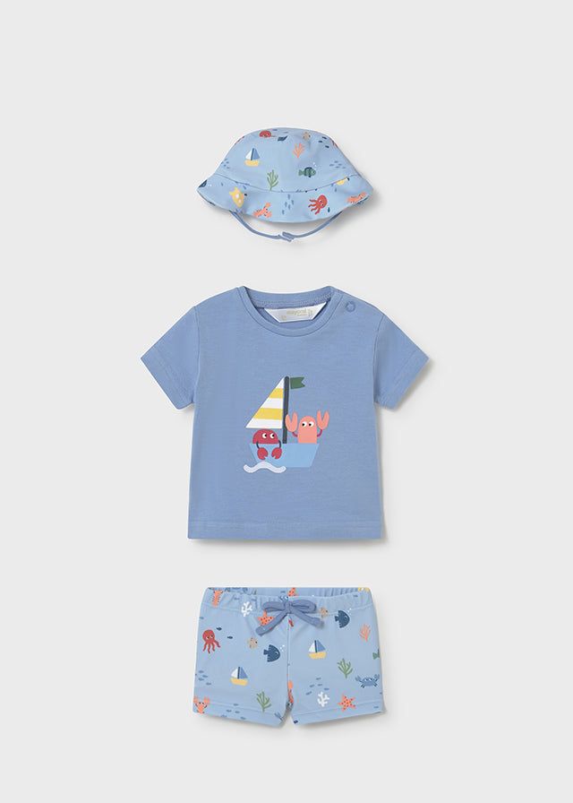 Completo mare 3 pezzi costume da bagno protezione solare neonato Mayoral Newborn azzurro marino Mayoral 0-1 Mesi 55cm