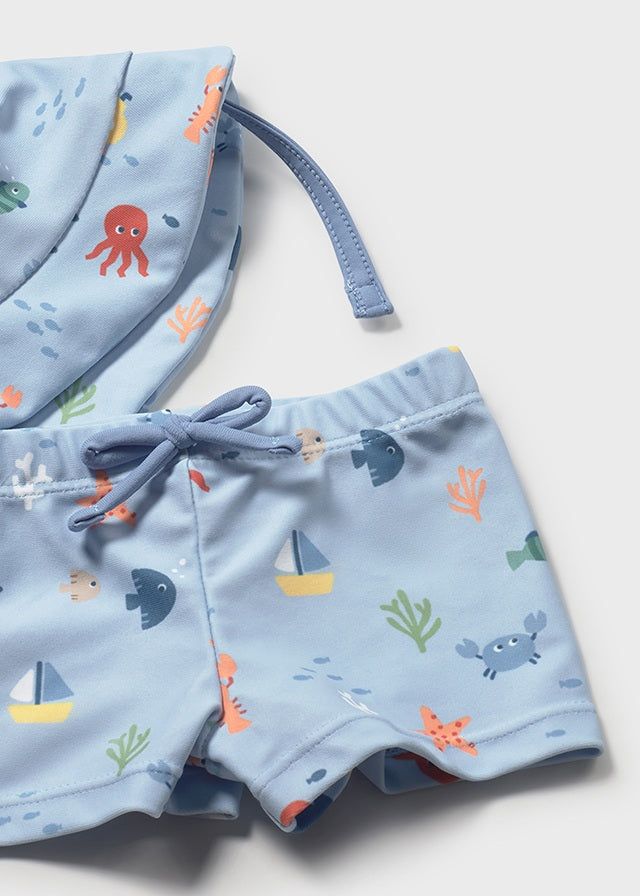Completo mare 3 pezzi costume da bagno protezione solare neonato Mayoral Newborn azzurro marino Mayoral 0-1 Mesi 55cm