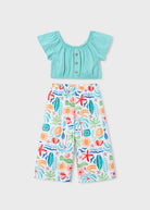 Completo bambina Mayoral estivo con pantalone colorato e top azzurro