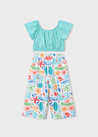 Completo bambina Mayoral con pantalone colorato e top azzurro