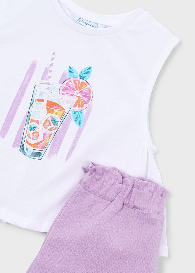 Completo bambina Mayoral: shorts e maglietta lilla Mayoral 2 Anni 92cm
