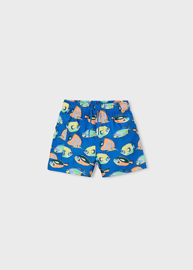 Costume bermuda bambino pesci Mayoral, stampa colorata di pesci, tessuto in poliestere, asciugatura rapida