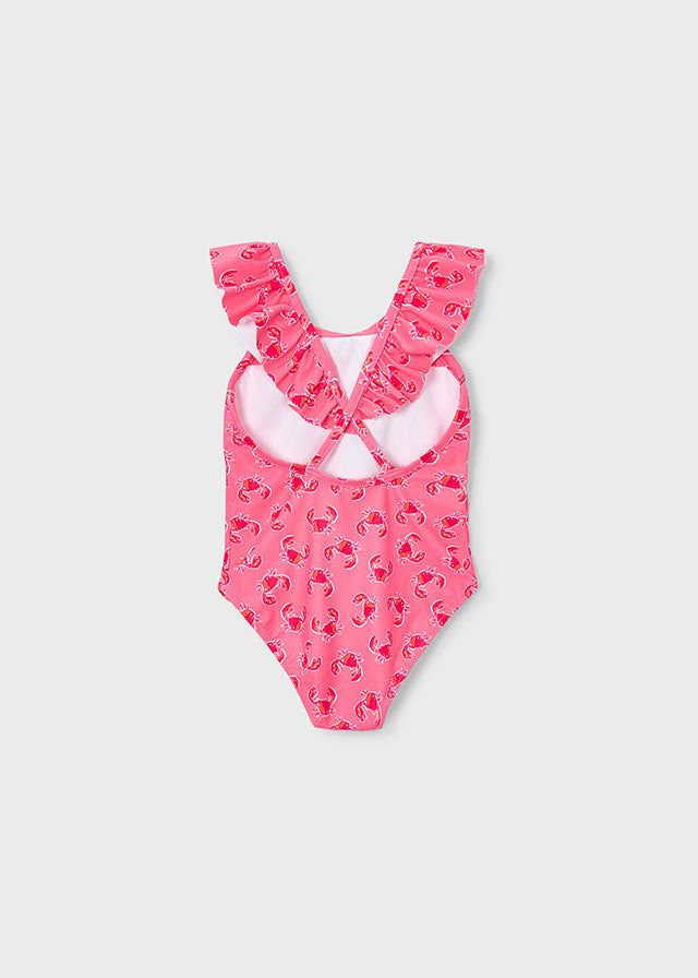 Retro costume bagno intero bambina Mayoral geranio con spalline arricciate