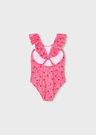 Retro costume bagno intero bambina Mayoral geranio con spalline arricciate