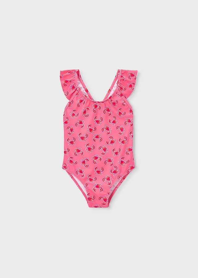 Costume bagno intero bambina Mayoral geranio con stampa di granchi