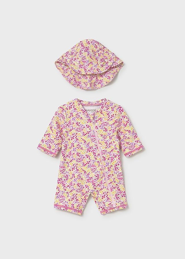 Costume mare intero con cappello protezione solare neonata Mayoral Newborn fantasia multicolor Mayoral 0-1 Mesi 55cm
