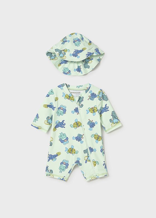 Costume mare intero con cappello protezione solare neonato Mayoral Newborn animali verde Mayoral 0-1 Mesi 55cm