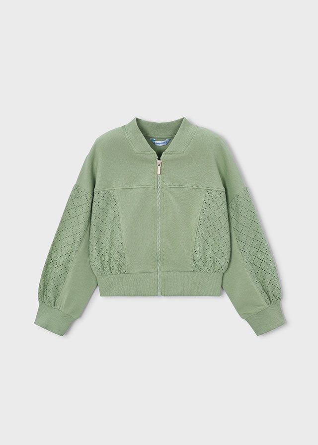 Felpa bambina verde traforata con cerniera