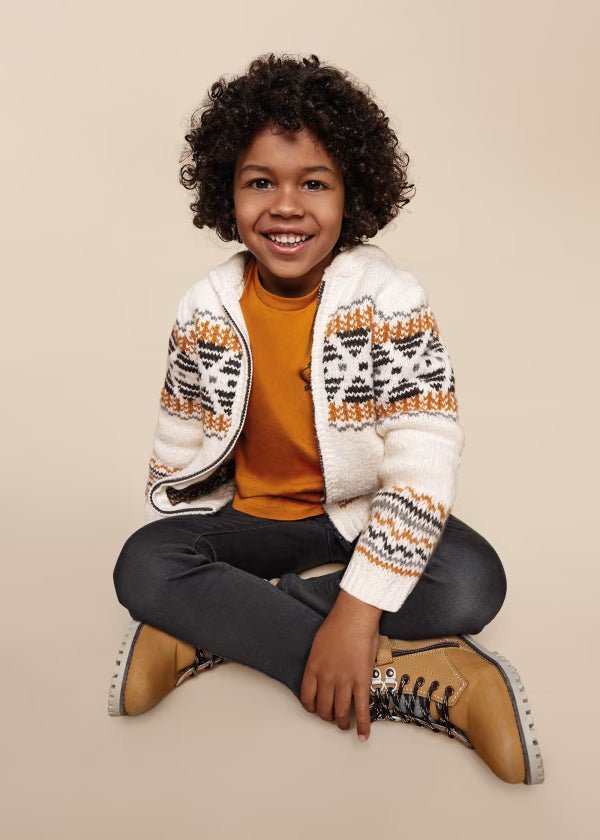 Felpa giacca zip jacquard bambino Mayoral colore panna - ErreGiModaBimbo