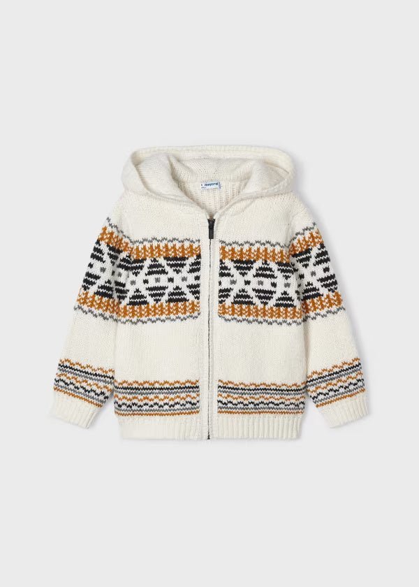 Felpa giacca zip jacquard bambino Mayoral colore panna - ErreGiModaBimbo