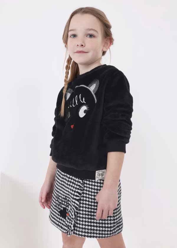 Felpa pellicciotto nera applicazioni bambina Mayoral - ErreGiModaBimbo