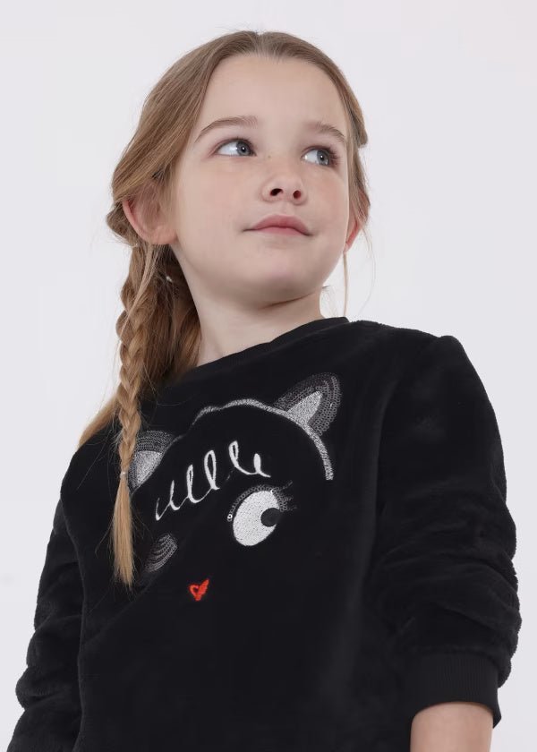 Felpa pellicciotto nera applicazioni bambina Mayoral - ErreGiModaBimbo