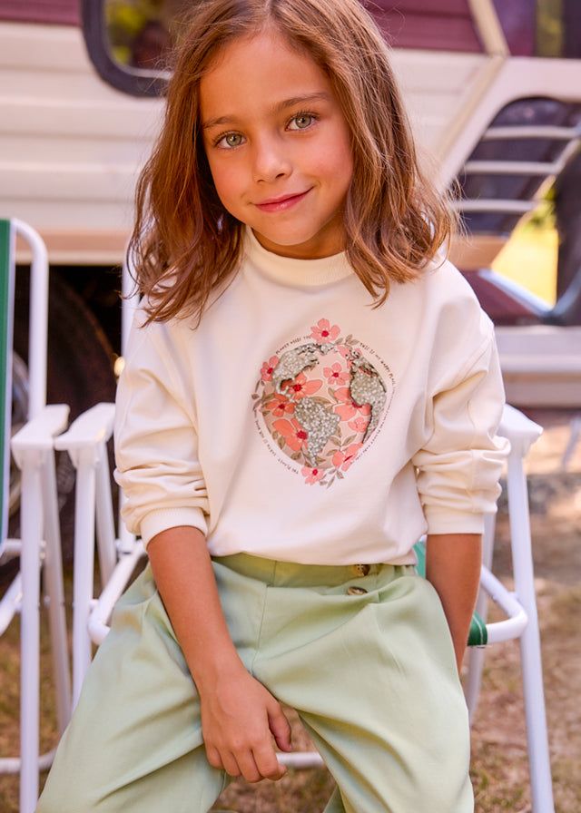 Felpa bambina con grafica bicicletta floreale, casual e comoda per primavera-estate