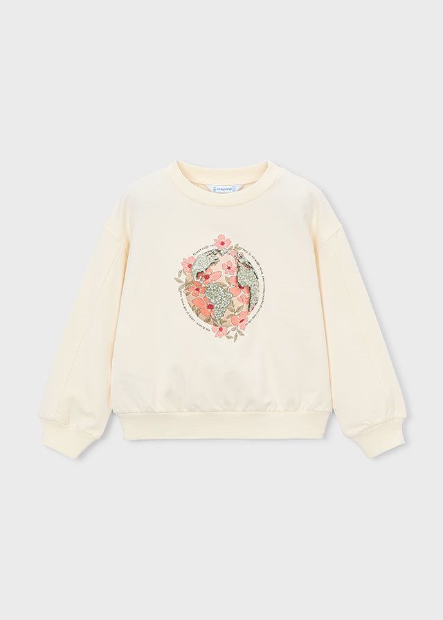 Felpa bambina con grafica bicicletta floreale, stile casual e confortevole