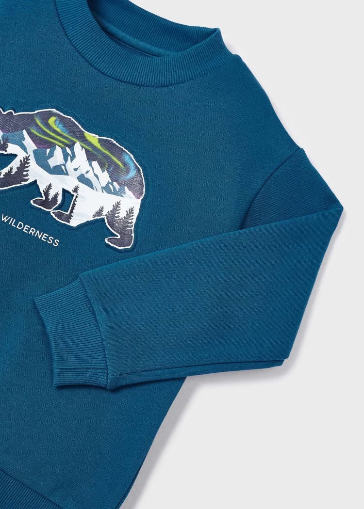 Felpa Pullover blu atlantico bambino Mayoral orso bassorilievo - ErreGiModaBimbo