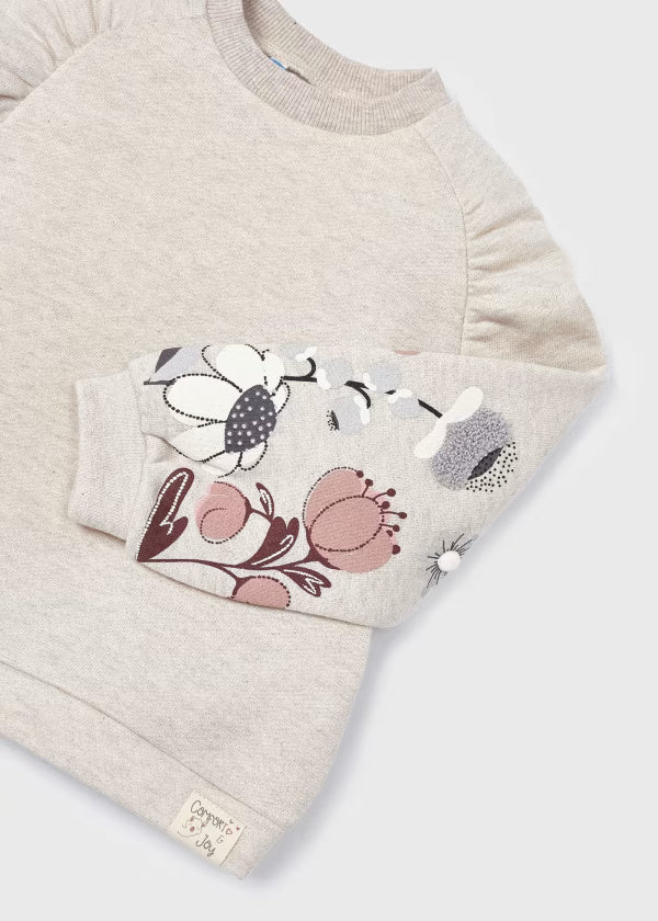 Felpa pullover ricami Cottone bambina Mayoral color pietra - ErreGiModaBimbo