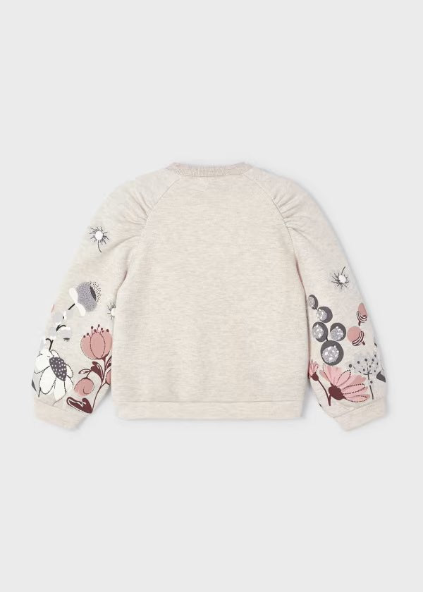 Felpa pullover ricami Cottone bambina Mayoral color pietra - ErreGiModaBimbo