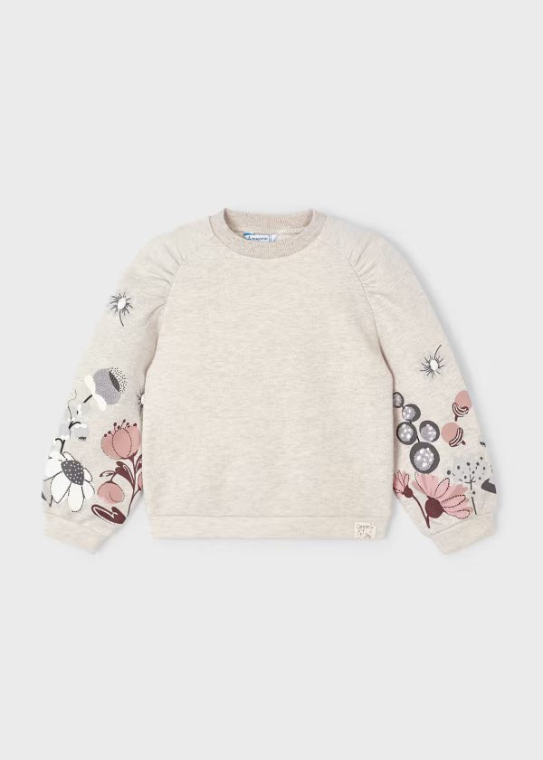 Felpa pullover ricami Cottone bambina Mayoral color pietra - ErreGiModaBimbo