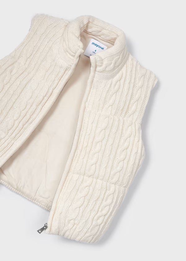 Gilet cerniera tricot intrecciato panna bambina Mayoral - ErreGiModaBimbo