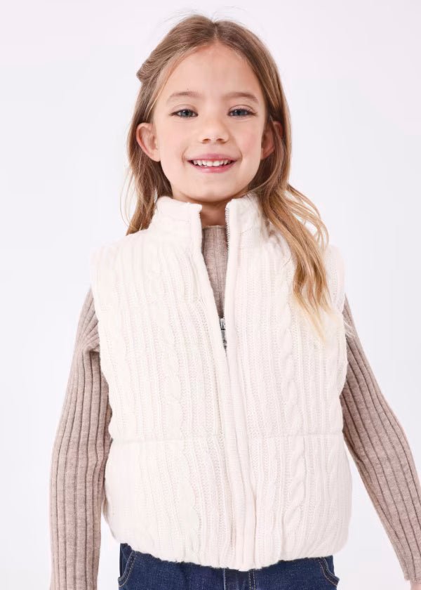 Gilet cerniera tricot intrecciato panna bambina Mayoral - ErreGiModaBimbo