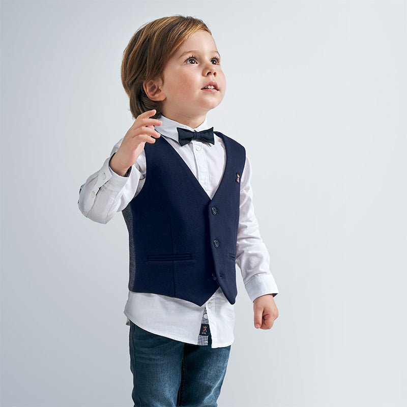 Gilet scollo V bambino tessuto di punto blu e grigio - ErreGiModaBimbo