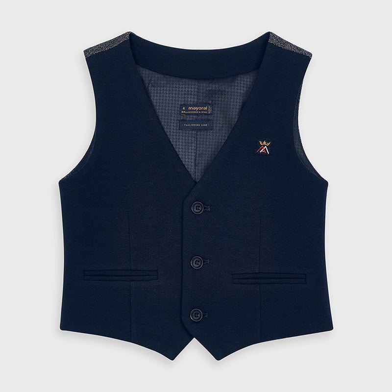 Gilet scollo V bambino tessuto di punto blu e grigio - ErreGiModaBimbo