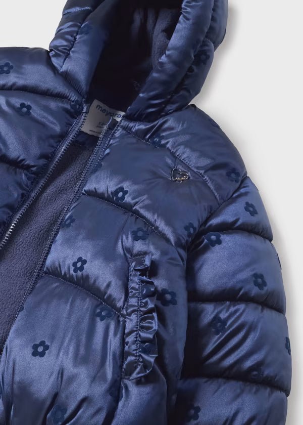 Giubbotto con cappuccio neonata Mayoral blu metalizzato - ErreGiModaBimbo