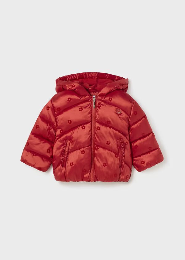 Giubbotto con cappuccio neonata Mayoral rosso metalizzato - ErreGiModaBimbo