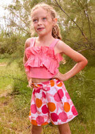 Gonna pantalone bambina Mayoral fantasia geranio arancio primavera-estate