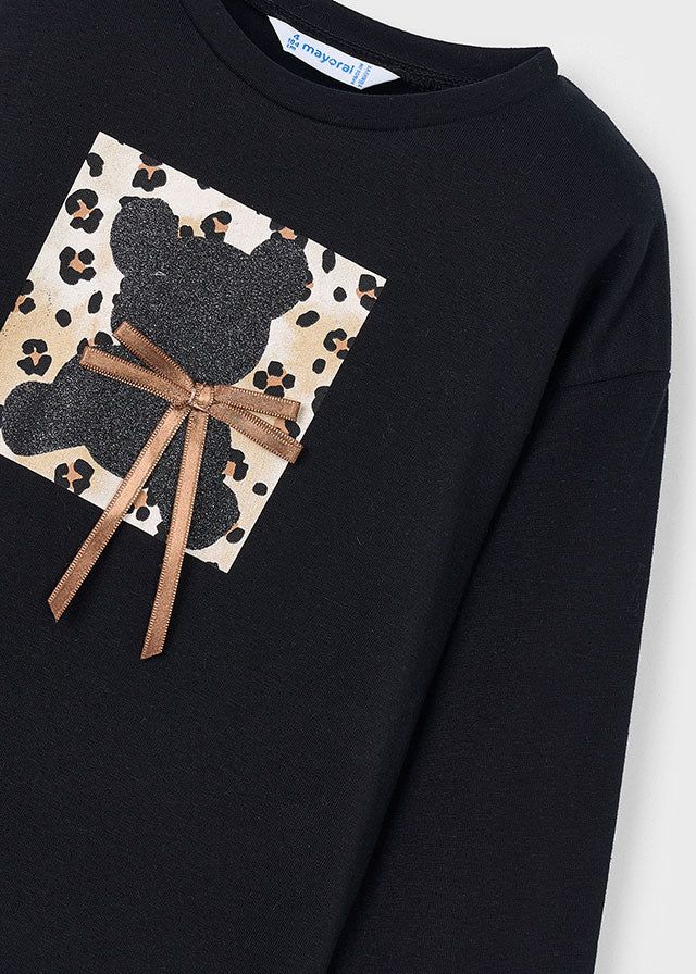 Maglietta bambina Mayoral orsetto glitter maculata nera Mayoral 2 Anni 92cm