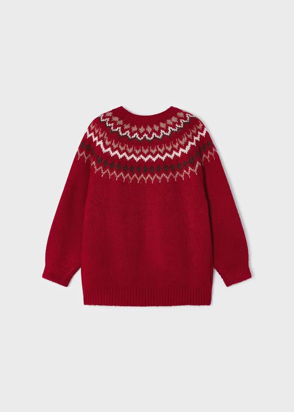 Maglione maglia jacquard dettaglio frange bambina Mayoral rosso - ErreGiModaBimbo