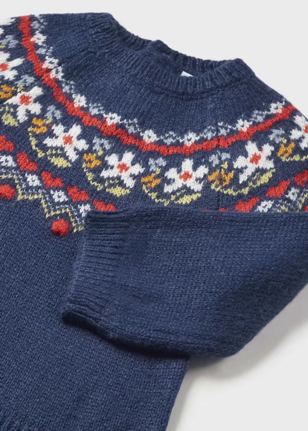 Maglione neonata Mayoral blu fantasia in jacquard - ErreGiModaBimbo