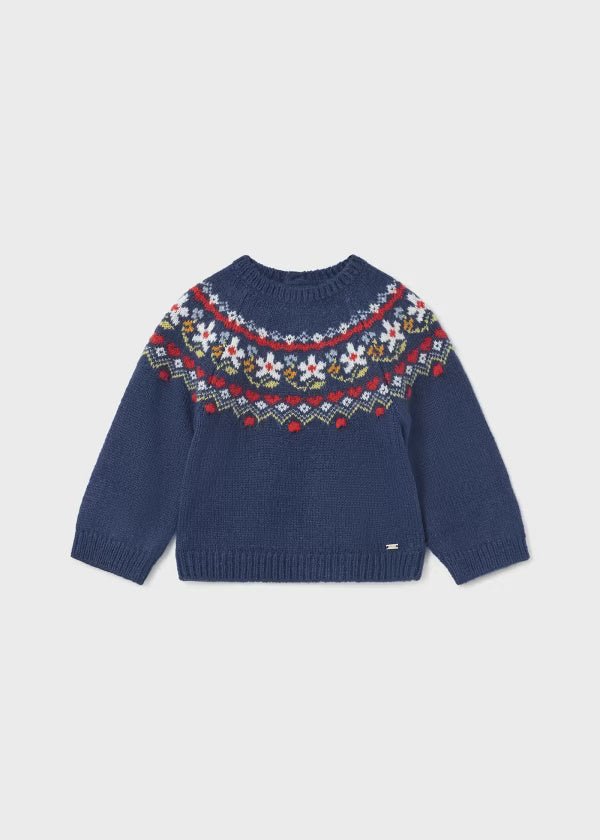 Maglione neonata Mayoral blu fantasia in jacquard - ErreGiModaBimbo