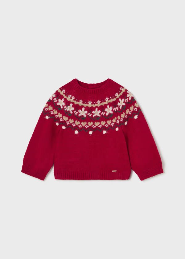 Maglione neonata Mayoral rosso fantasia in jacquard - ErreGiModaBimbo