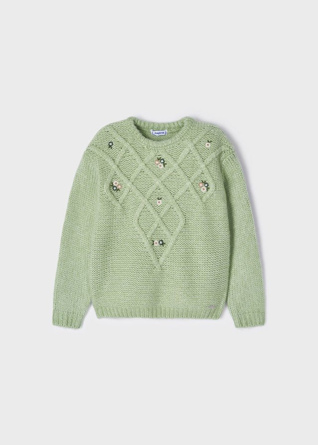 Maglione ricami bambina Mayoral verde - ErreGiModaBimbo