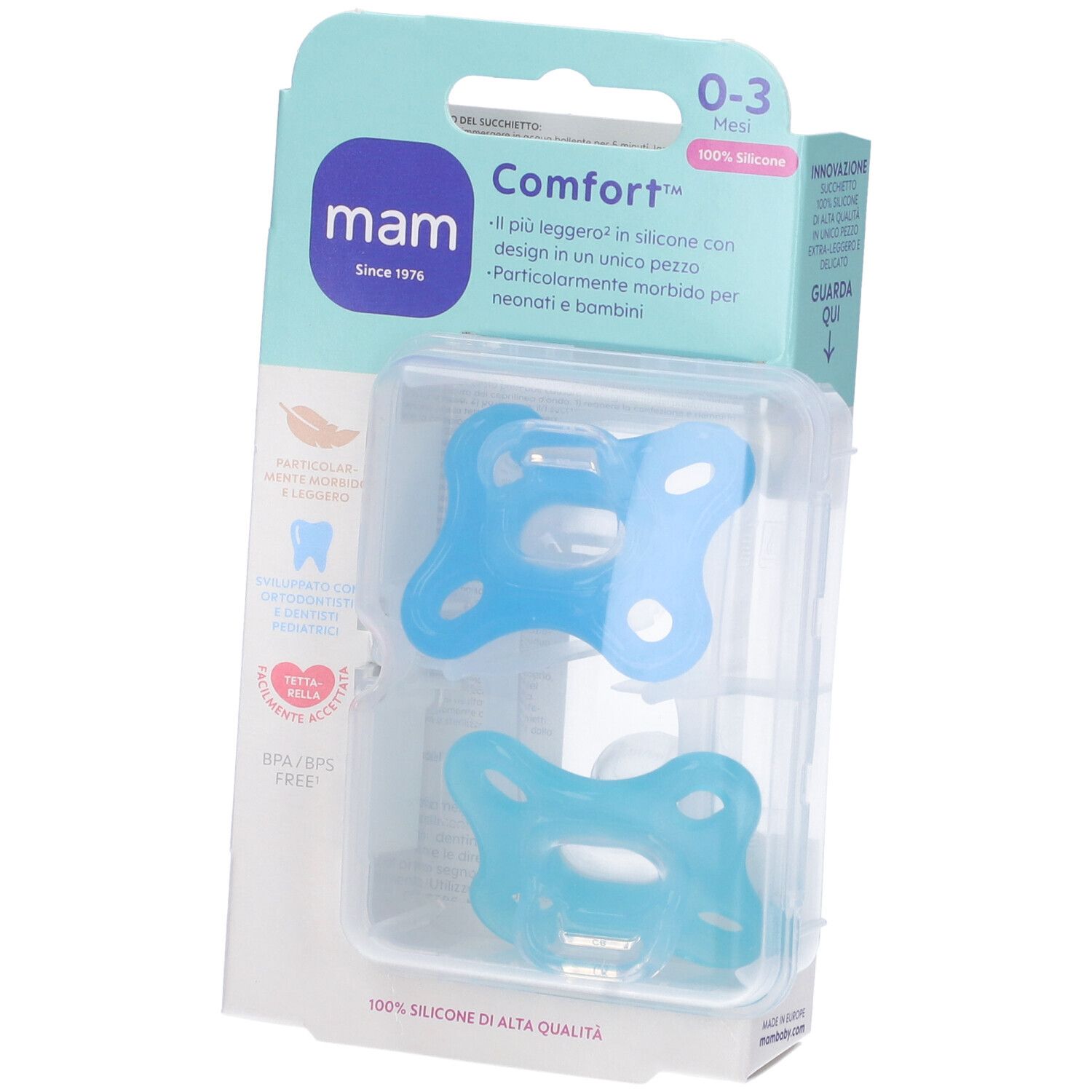 Succhietto in silicone neonati 0-3 mesi, confezione con due pezzi, igienico e leggero