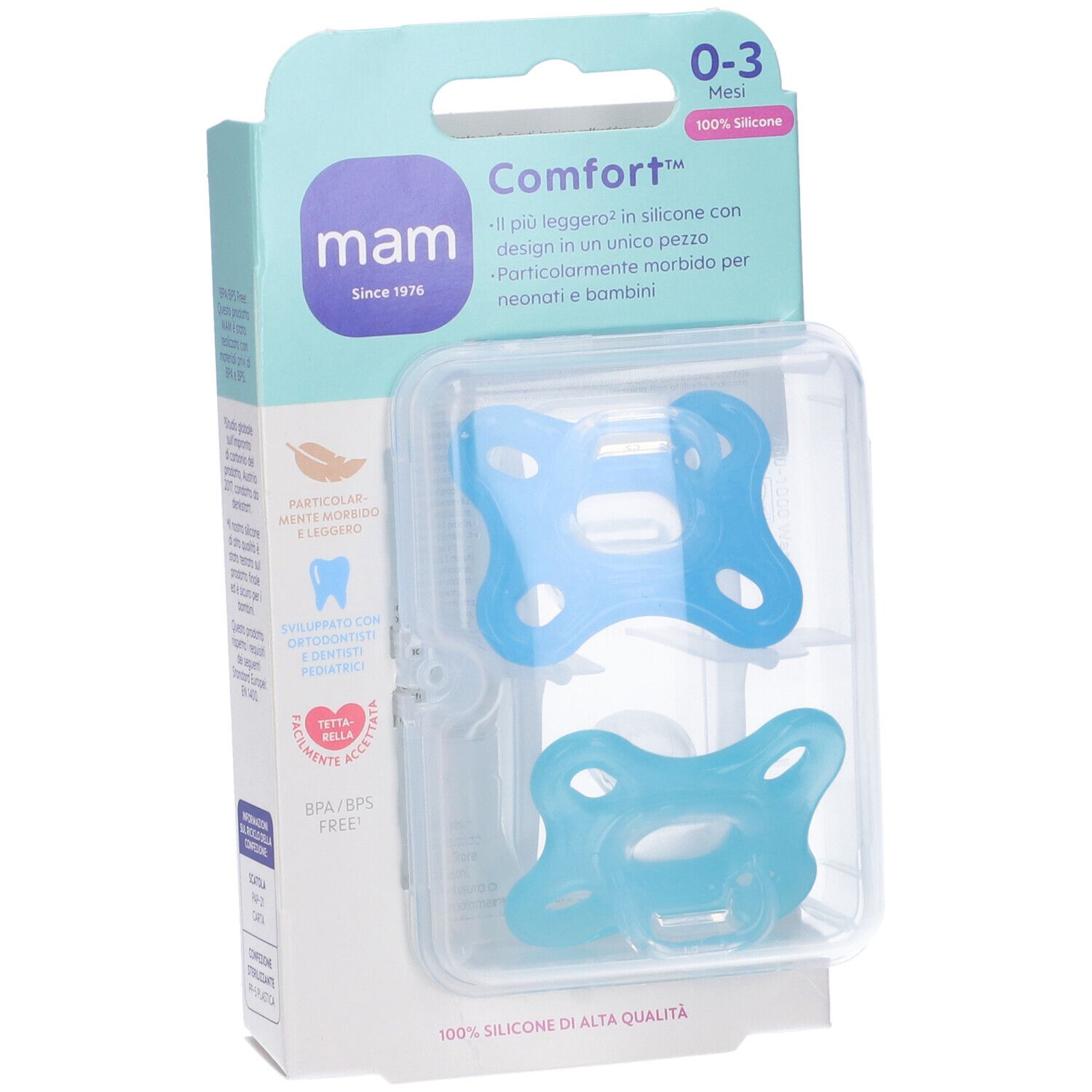 Succhietto in silicone neonati 0-3 mesi, confezione con due pezzi, igienico e facile da sterilizzare