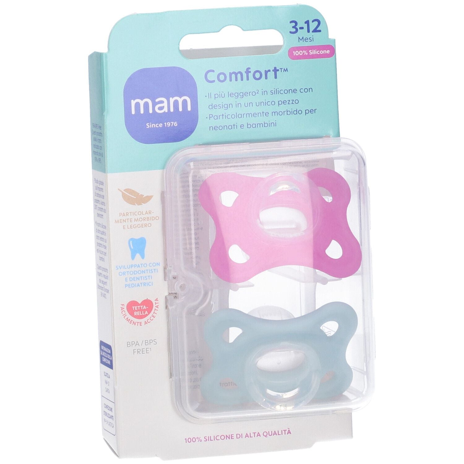 MAM Comfort Succhietto Silicone per Bambini 3-12 Mesi MAM