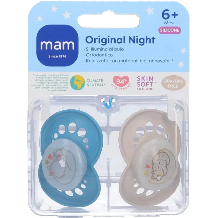 Succhietti MAM Original Night che brillano al buio, design ortodontico, sterilizzazione rapida