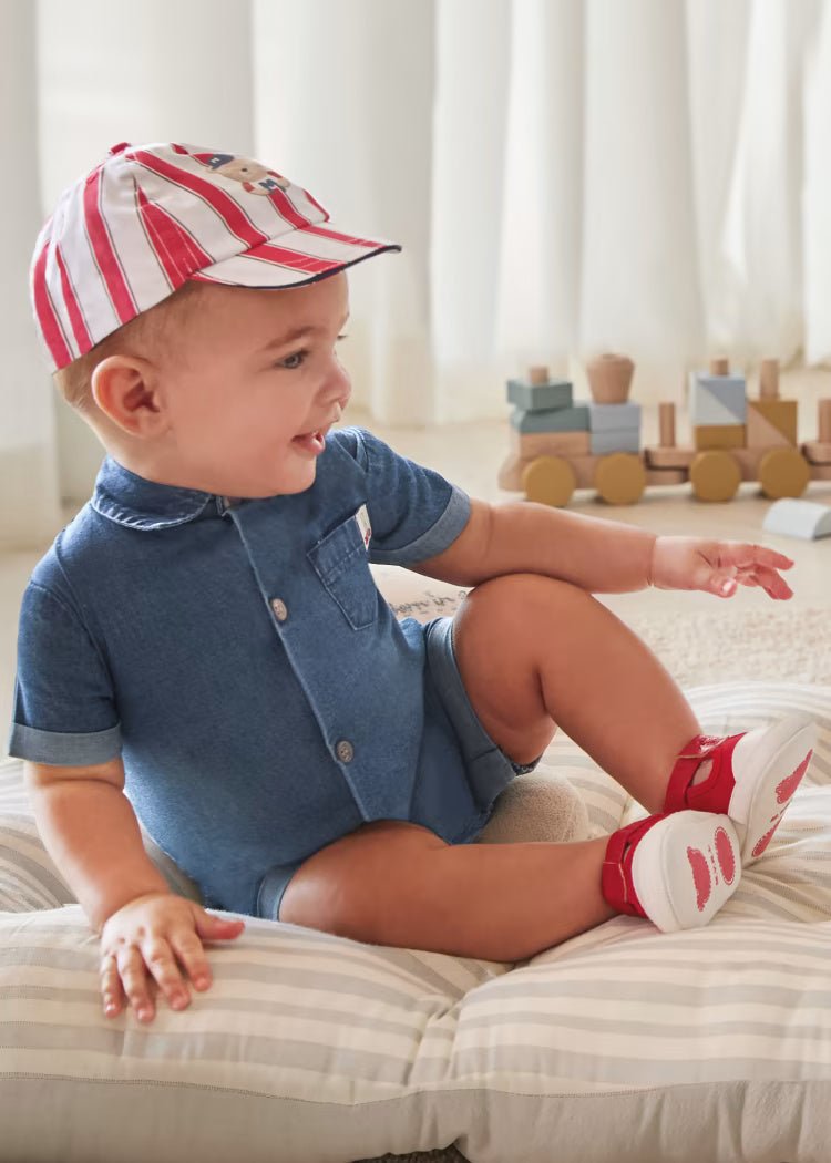 Pagliaccetto denim in cotone sostenibile neonato Mayoral Newborn jeans - ErreGiModaBimbo