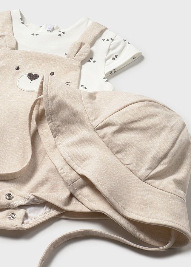 Pagliaccetto finta salopette con cappello neonata Mayoral Newborn faccina beige Mayoral 0-1 Mesi 55cm